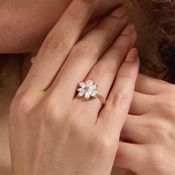 925 Silver Flower Diamond Ring